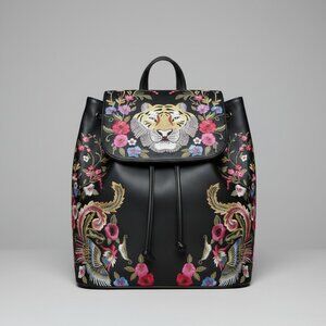 Accessorize Embroidered Tiger Floral Backpack Women Purse